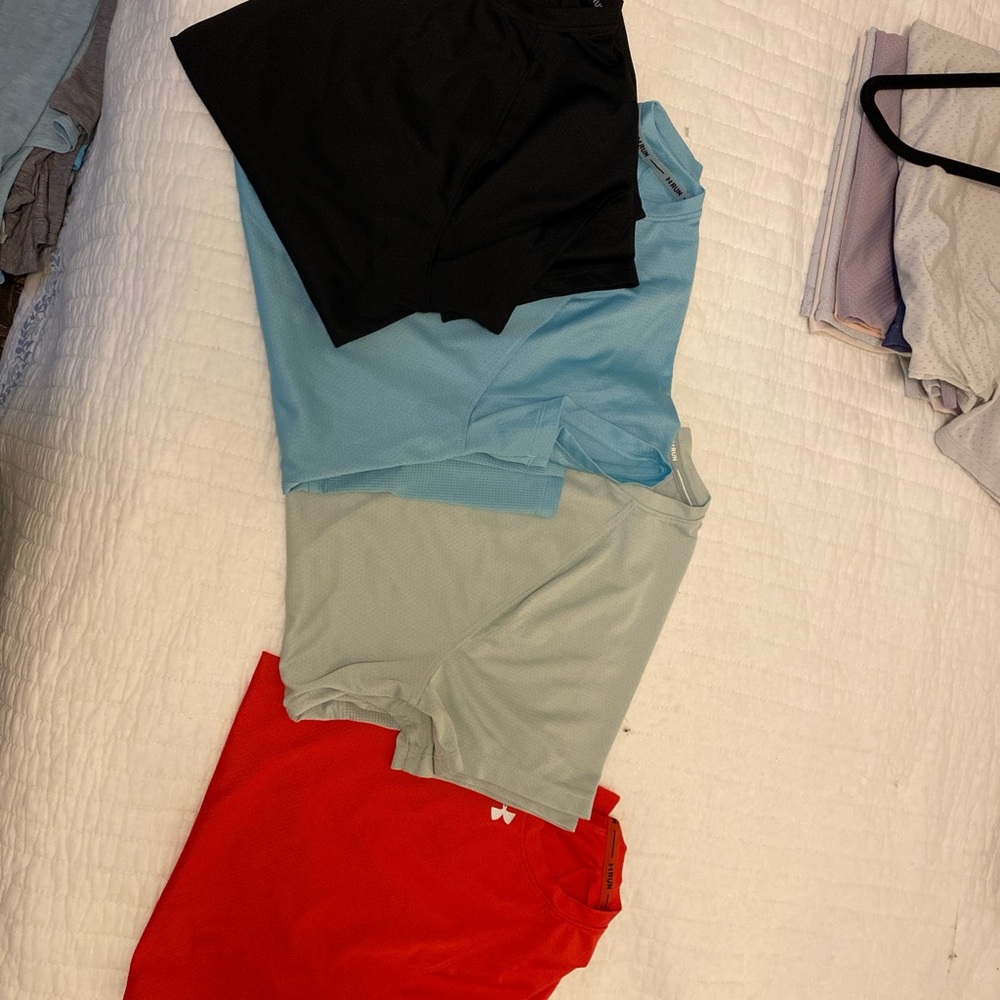 Under Armour women's ' Short sleeve workout tees- Black, Light Blue, Gray, Red